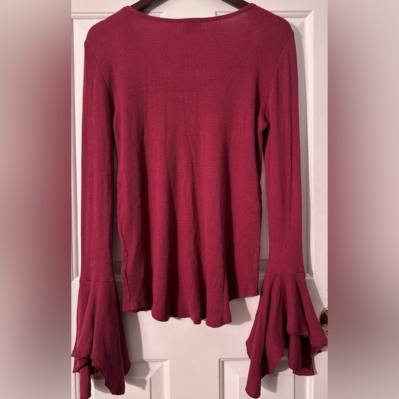 ANTHROPOLOGIE Postmark MED Cranberry V Neck Flutter Poet Ribbed Thermal Fairy - Picture 10 of 10